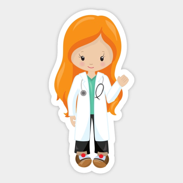 Doctor, Nurse, Stethoscope, Lab Coat, Orange Hair Sticker by Jelena Dunčević